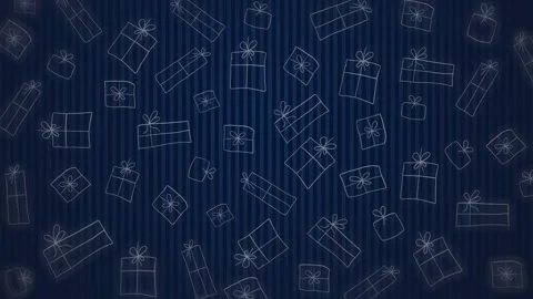 Gift box pattern on dark blue striped background. Stock Footage 321131294