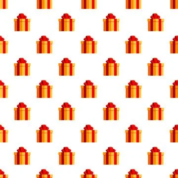 Gift box pattern featuring yellow presents with red bows Illustrazione stock