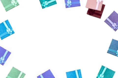 Gift box pattern festive pink green base isolated background Foto stock