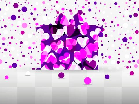 Gift box with a pattern of hearts. Sale Banner. Background with colored cir.. Stock Illustration