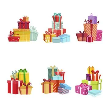Gift box pile for present, party birthday and christmas surprise Stock Illustration