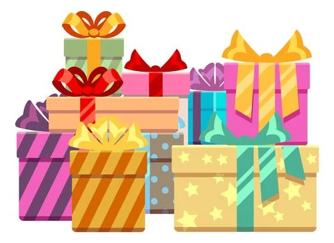 Gift box pile. Stack of presents. Big holiday celebration symbol Stock Illustration