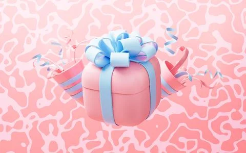 Gift box with pink background, 3d rendering. Stock Illustration