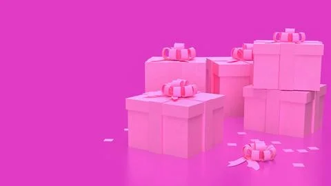 Gift box on  Pink Background  for celebration or valentines concept 3d rend.. Stock Illustration