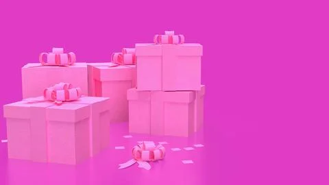 Gift box on  Pink Background  for celebration or valentines concept 3d rend.. Stock Illustration