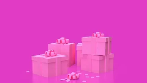 Gift box on  Pink Background  for celebration or valentines concept 3d rend.. Stock Illustration