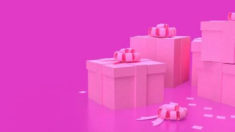 Gift box on  Pink Background  for celebration or valentines concept 3d rend.. Stock Illustration
