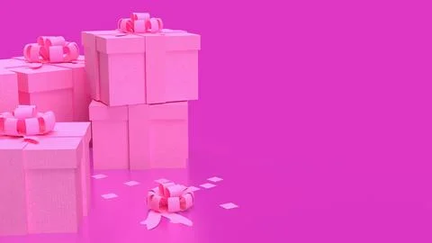 Gift box on  Pink Background  for celebration or valentines concept 3d rend.. Stock Illustration