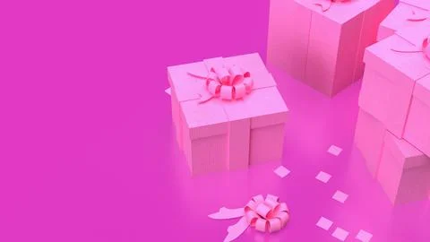 Gift box on  Pink Background  for celebration or valentines concept 3d rend.. Stock Illustration