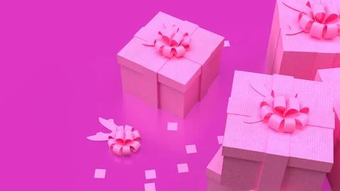 Gift box on  Pink Background  for celebration or valentines concept 3d rend.. Stock Illustration