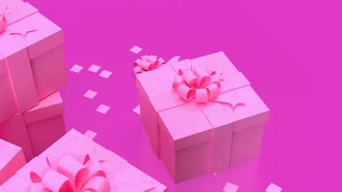 Gift box on  Pink Background  for celebration or valentines concept 3d rend.. Stock Illustration