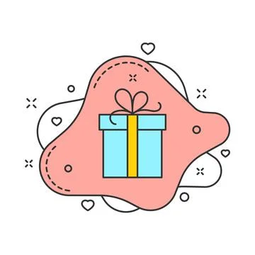 Gift box on pink fluid bubble shape color vector illustration Stockillustratie