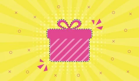 Gift box. Pink present boxes isolated on yellow background in retro comic pop Illustrazione stock