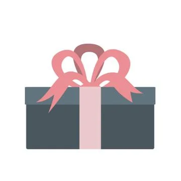 Gift box with pink ribbon. Vector icon. Flat style Stock Illustration