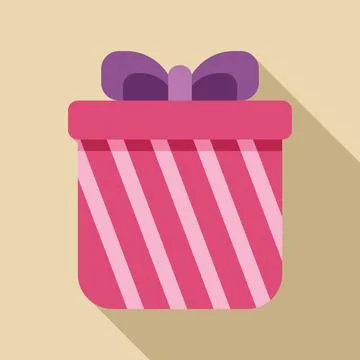 Gift box with pink stripes and purple bow Illustrazione stock