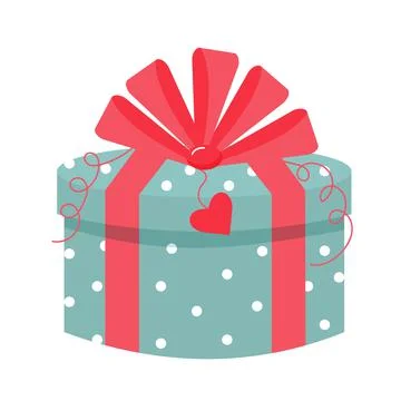 Gift box in polka dot with bow and heart label Illustrazione stock