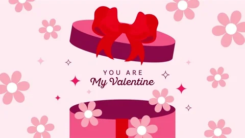 Gift box pops up and opens with a Happy Valentine message and feminine flowers 스톡 동영상 295112933