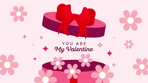 Gift box pops up and opens with a Happy Valentine message and feminine flowers Stock Footage 295112936