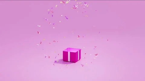 Gift box pops, confetti. 3d rendering animation. present or gift Video stock 263774047