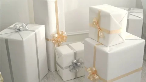 Gift box, present abstract. Gift boxes with ribbon. Holiday, event, feast Stock Footage 72207740