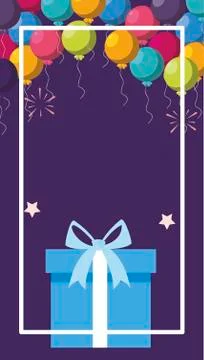 Gift box present with balloons helium frame Stock Illustration