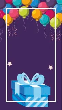 Gift box present with balloons helium frame Stock Illustration