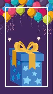 Gift box present with balloons helium frame Stock Illustration