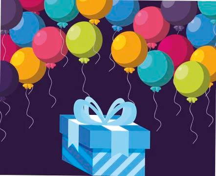 Gift box present with balloons helium frame Stock Illustration