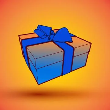 Gift box present with blue bow anrd ibbon.  illustration for 8 march happy .. Stock Illustration