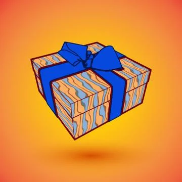 Gift box present with blue bow anrd ibbon.  illustration for 8 march happy .. Stock Illustration