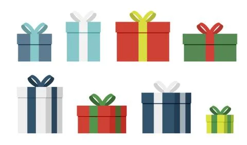 Gift box. Present boxes wrapped flat set. Empty giftbox sale or holiday desig Stock Illustration