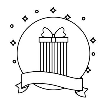 Gift box present in frame circular with ribbon Illustration