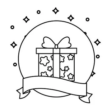 Gift box present in frame circular with ribbon Illustration