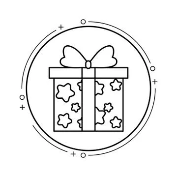 Gift box present in frame circular Stock Illustration