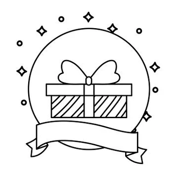 Gift box present in frame circular with ribbon Illustration