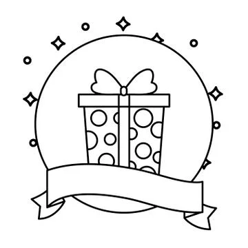 Gift box present in frame circular with ribbon Illustration