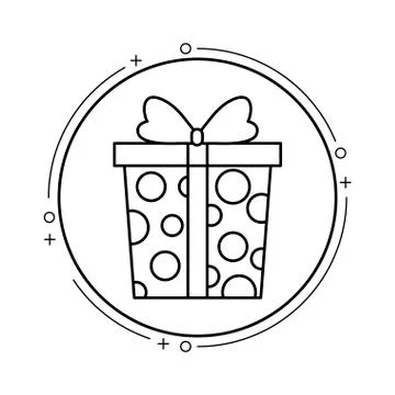 Gift box present in frame circular Stock Illustration