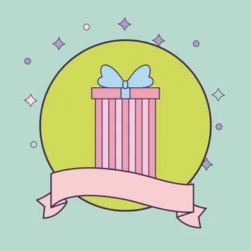 Gift box present in frame circular with ribbon Illustration