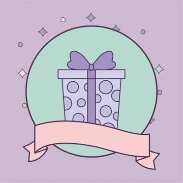 Gift box present in frame circular with ribbon Stock Illustration
