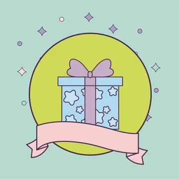 Gift box present in frame circular with ribbon Illustration