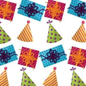 Gift box present with hat party pattern Stock Illustration