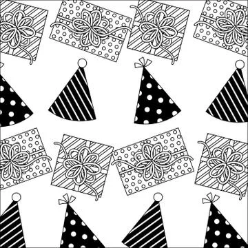 Gift box present with hat party pattern Stock Illustration