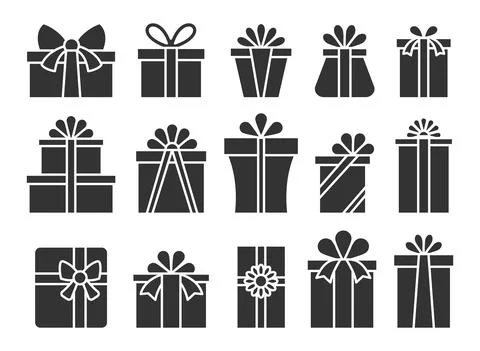 Gift box present package parcel flat icon set Stock Illustration
