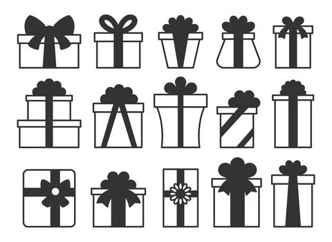 Gift box present package parcel glyph icon set Stock Illustration