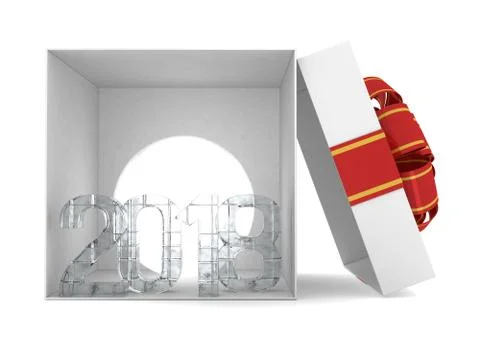 Gift box present with ribbon bow and With ice figures 2018. Stock Illustration