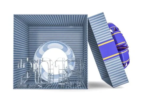 Gift box present with ribbon bow and With ice figures 2018. Stock Illustration