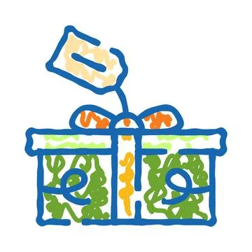 Gift box with a present tag doodle icon Illustrazione stock