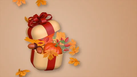 Gift box with pumpkin, acorns and leaves Stock Footage 286404347