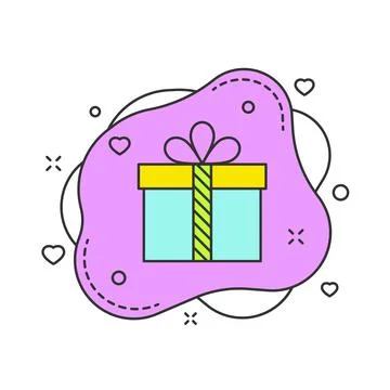 Gift box on purple fluid bubble shape Stock Illustration