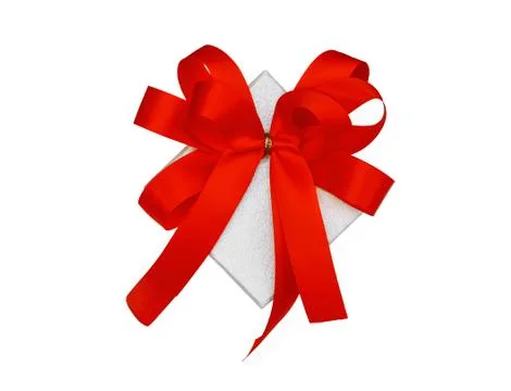 Gift box with rad bow on white background Stock Photos